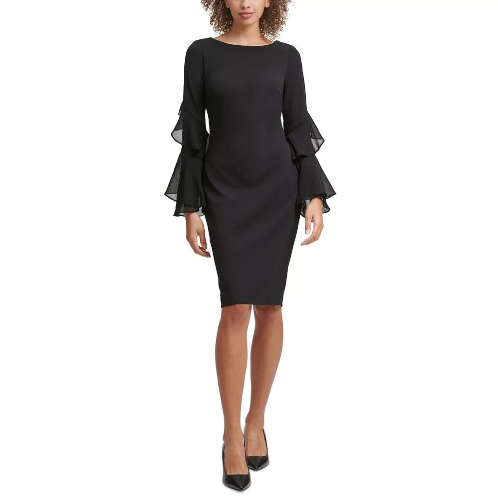 Calvin Klein Women’s Black Long Ruffle Sleeve Cocktail Dress Size 8